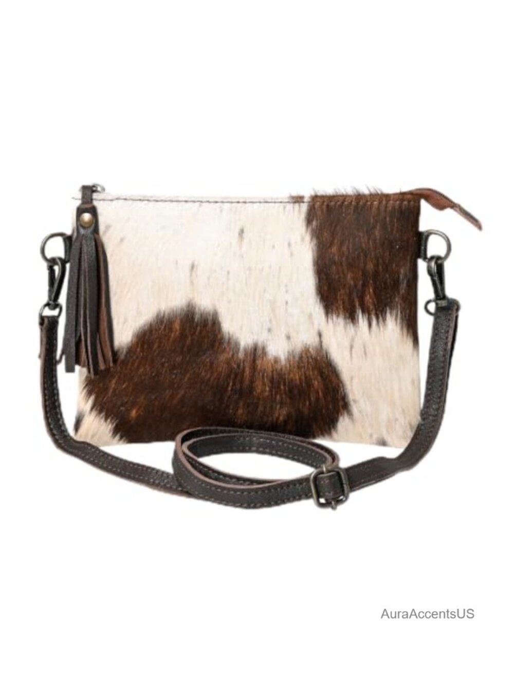 Genuine Cowhide Hair On Pouch Crossbody Bag Adjustable Detachable Strap